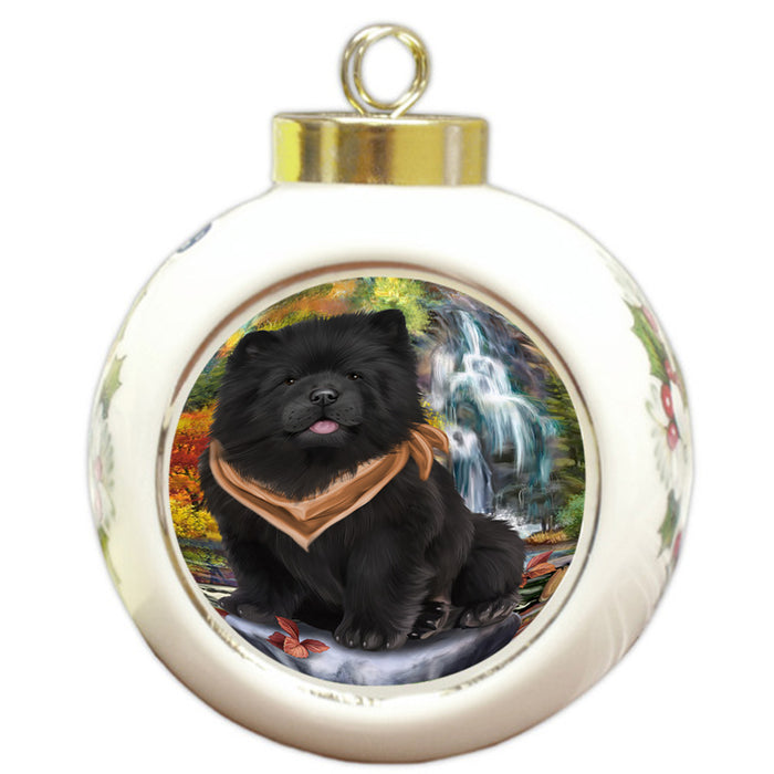 Scenic Waterfall Chow Chows Dog Round Ball Christmas Ornament RBPOR49735