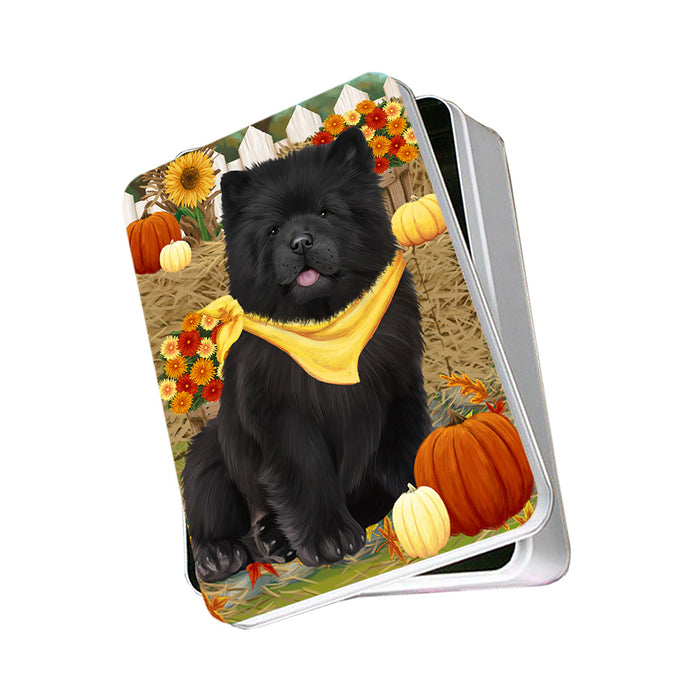 Fall Autumn Greeting Chow Chow Dog with Pumpkins Photo Storage Tin PITN50733