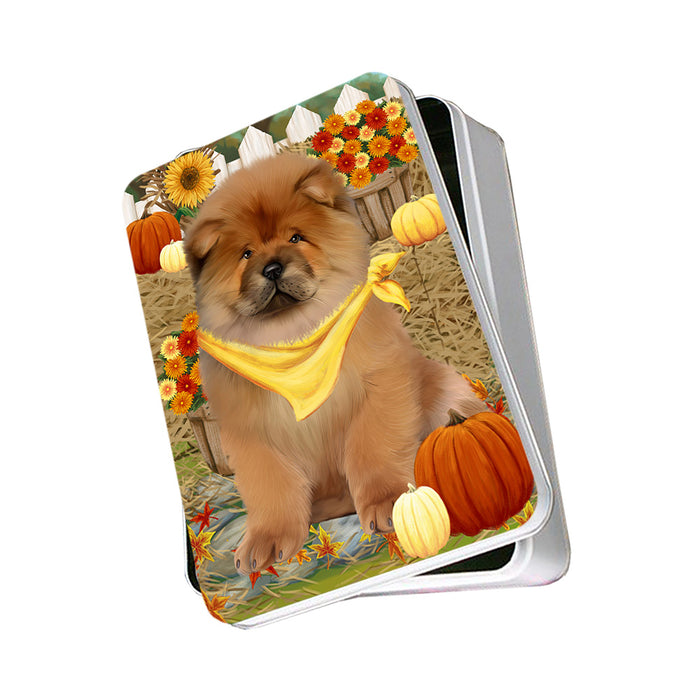 Fall Autumn Greeting Chow Chow Dog with Pumpkins Photo Storage Tin PITN50734