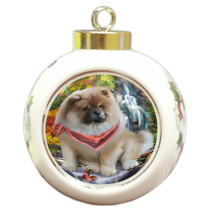 Scenic Waterfall Chow Chow Dog Round Ball Christmas Ornament RBPOR49736