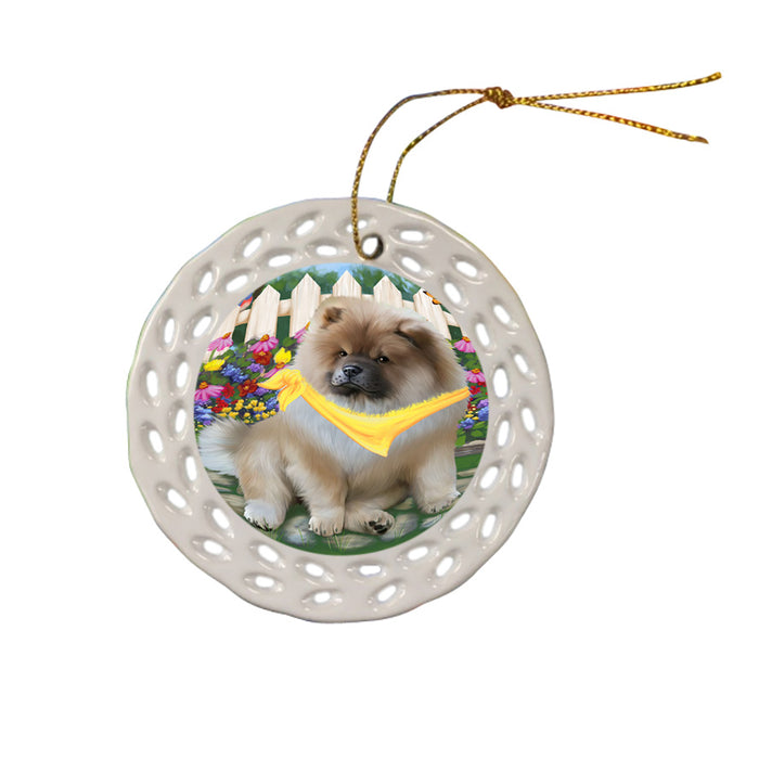 Spring Floral Chow Chow Dog Ceramic Doily Ornament DPOR49857