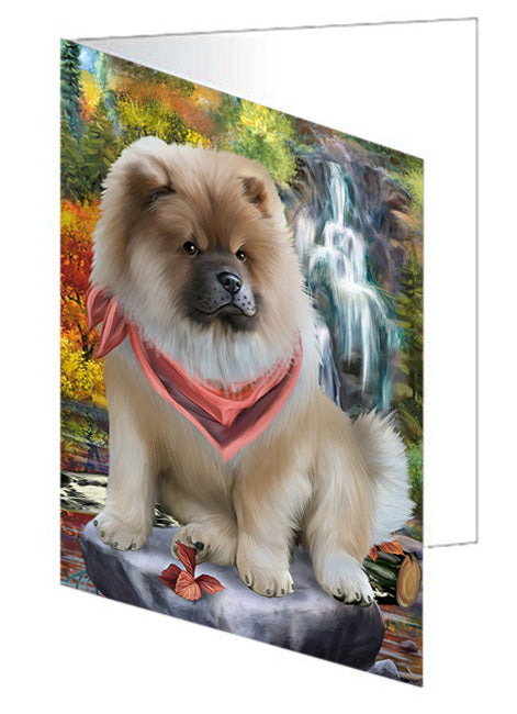 Scenic Waterfall Chow Chow Dog Handmade Artwork Assorted Pets Greeting Cards and Note Cards with Envelopes for All Occasions and Holiday Seasons GCD53237