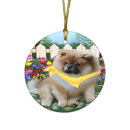 Spring Floral Chow Chow Dog Round Flat Christmas Ornament RFPOR49848