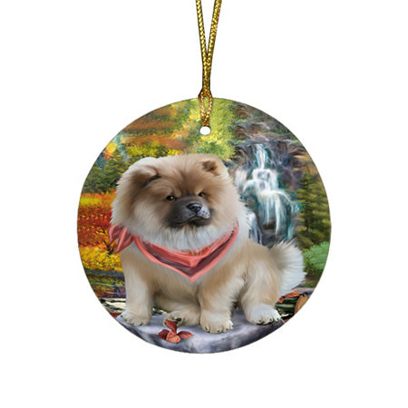 Scenic Waterfall Chow Chow Dog Round Flat Christmas Ornament RFPOR49727