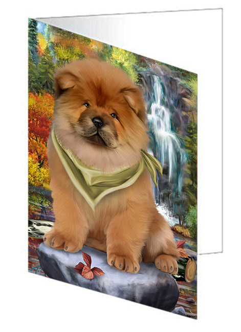Scenic Waterfall Chow Chow Dog Handmade Artwork Assorted Pets Greeting Cards and Note Cards with Envelopes for All Occasions and Holiday Seasons GCD53240