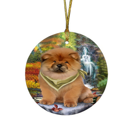 Scenic Waterfall Chow Chow Dog Round Flat Christmas Ornament RFPOR49728