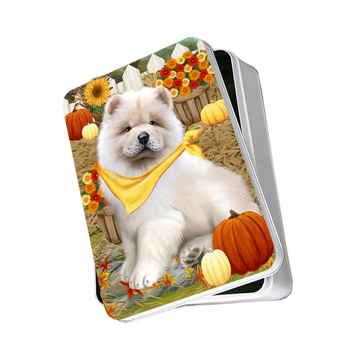 Fall Autumn Greeting Chow Chow Dog with Pumpkins Photo Storage Tin PITN50735