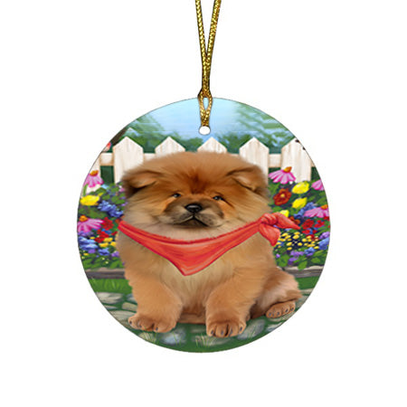 Spring Floral Chow Chow Dog Round Flat Christmas Ornament RFPOR49849