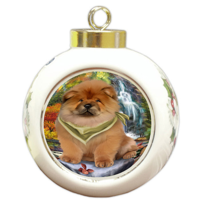 Scenic Waterfall Chow Chow Dog Round Ball Christmas Ornament RBPOR49737