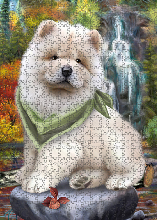 Scenic Waterfall Chow Chow Dog Puzzle with Photo Tin PUZL52920