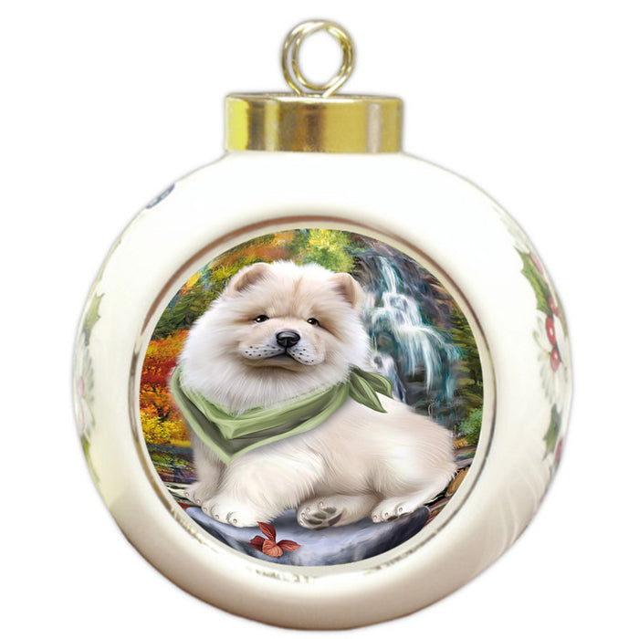 Scenic Waterfall Chow Chow Dog Round Ball Christmas Ornament RBPOR49738