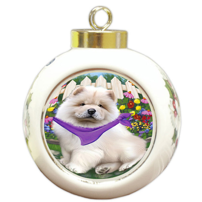Spring Floral Chow Chow Dog Round Ball Christmas Ornament RBPOR49859
