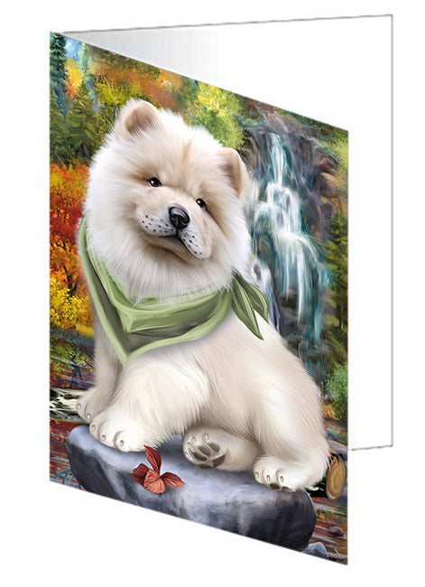 Scenic Waterfall Chow Chow Dog Handmade Artwork Assorted Pets Greeting Cards and Note Cards with Envelopes for All Occasions and Holiday Seasons GCD53243