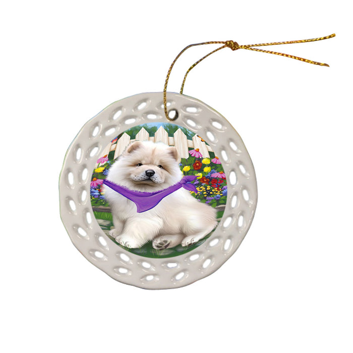 Spring Floral Chow Chow Dog Ceramic Doily Ornament DPOR49859