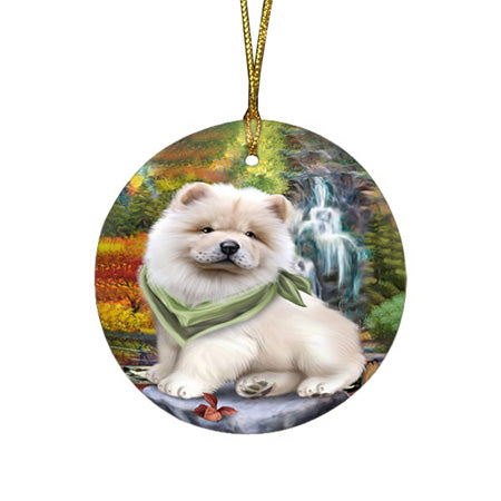 Scenic Waterfall Chow Chow Dog Round Flat Christmas Ornament RFPOR49729