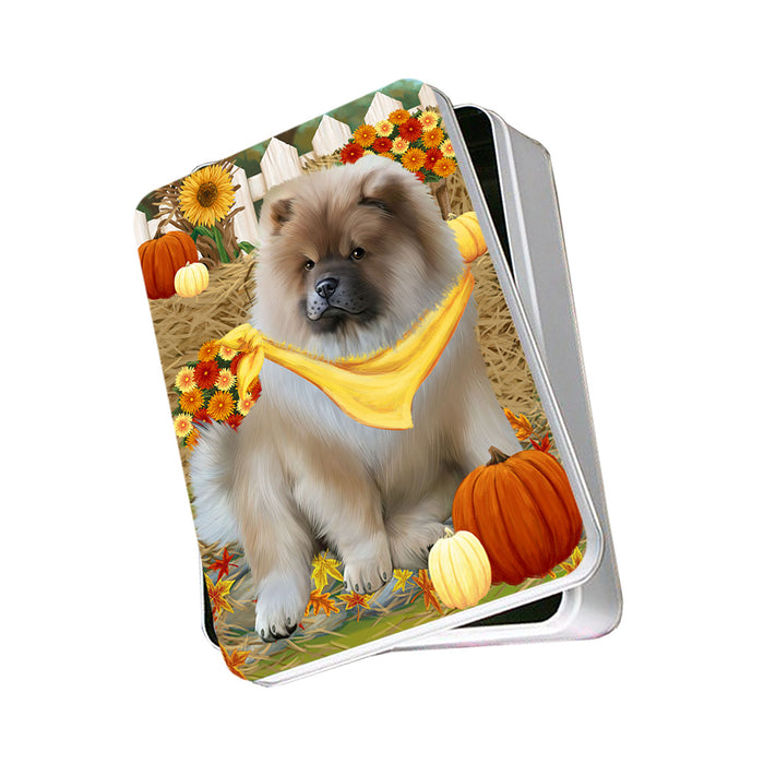 Fall Autumn Greeting Chow Chow Dog with Pumpkins Photo Storage Tin PITN50736