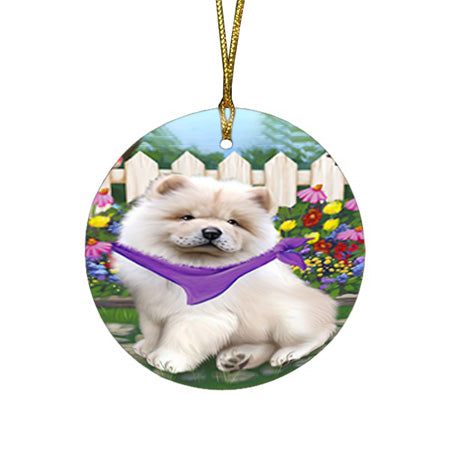 Spring Floral Chow Chow Dog Round Flat Christmas Ornament RFPOR49850