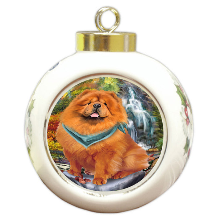 Scenic Waterfall Chow Chow Dog Round Ball Christmas Ornament RBPOR49739