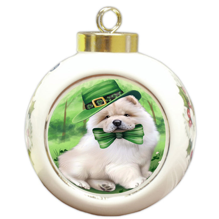 St. Patricks Day Irish Portrait Chow Chow Dog Round Ball Christmas Ornament RBPOR48785