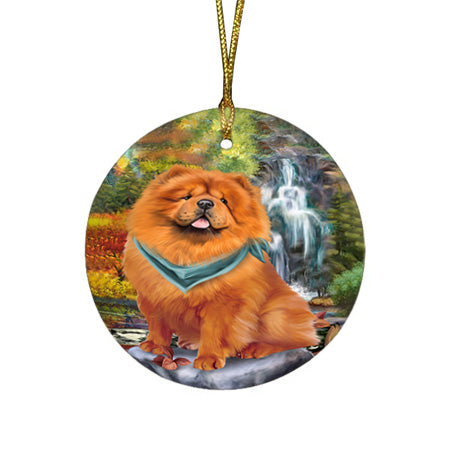 Scenic Waterfall Chow Chow Dog Round Flat Christmas Ornament RFPOR49730
