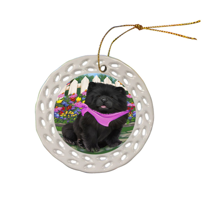 Spring Floral Chow Chow Dog Ceramic Doily Ornament DPOR49860
