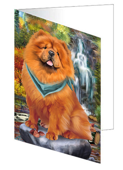 Scenic Waterfall Chow Chow Dog Handmade Artwork Assorted Pets Greeting Cards and Note Cards with Envelopes for All Occasions and Holiday Seasons GCD53246