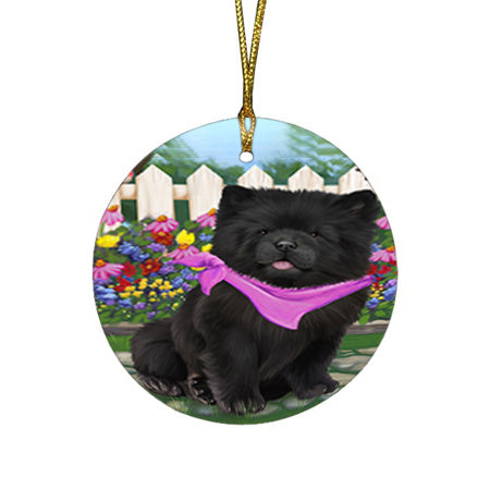 Spring Floral Chow Chow Dog Round Flat Christmas Ornament RFPOR49851