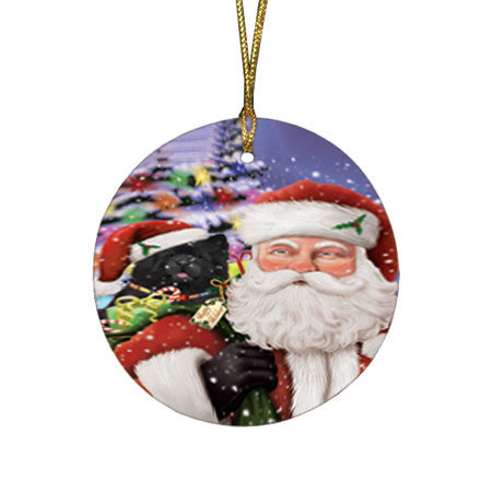 Santa Carrying Chow Chow Dog and Christmas Presents Round Flat Christmas Ornament RFPOR53972