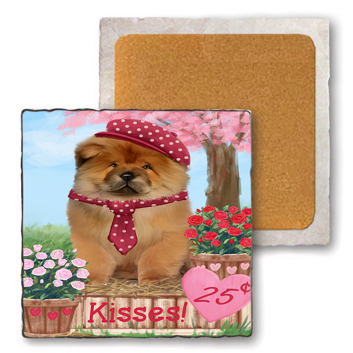 Rosie 25 Cent Kisses Chow Chow Dog Set of 4 Natural Stone Marble Tile Coasters MCST50841