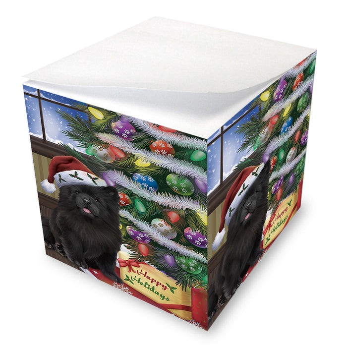 Christmas Happy Holidays Chow Chow Dog with Tree and Presents Note Cube NOC55468