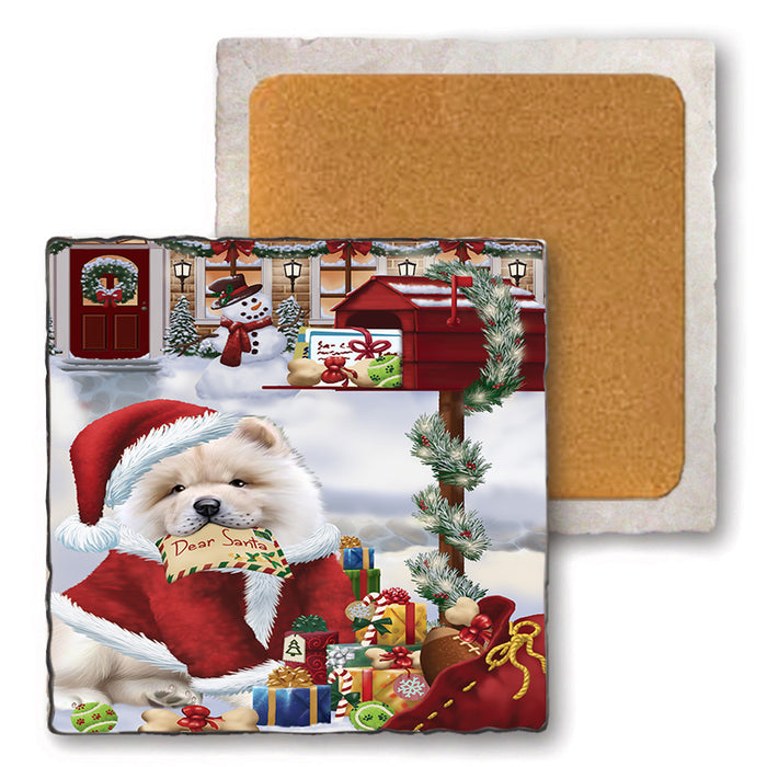 Chow Chow Dog Dear Santa Letter Christmas Holiday Mailbox Set of 4 Natural Stone Marble Tile Coasters MCST48891