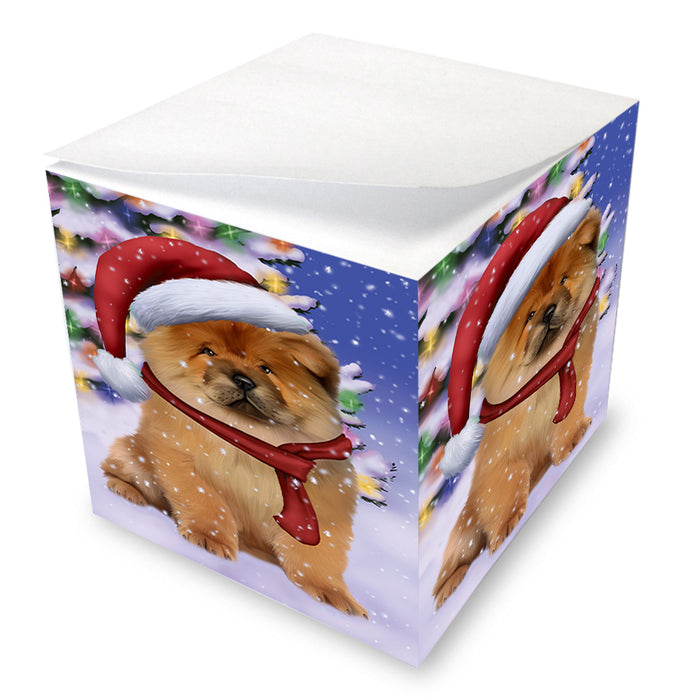 Winterland Wonderland Chow Chow Dog In Christmas Holiday Scenic Background Note Cube NOC53383