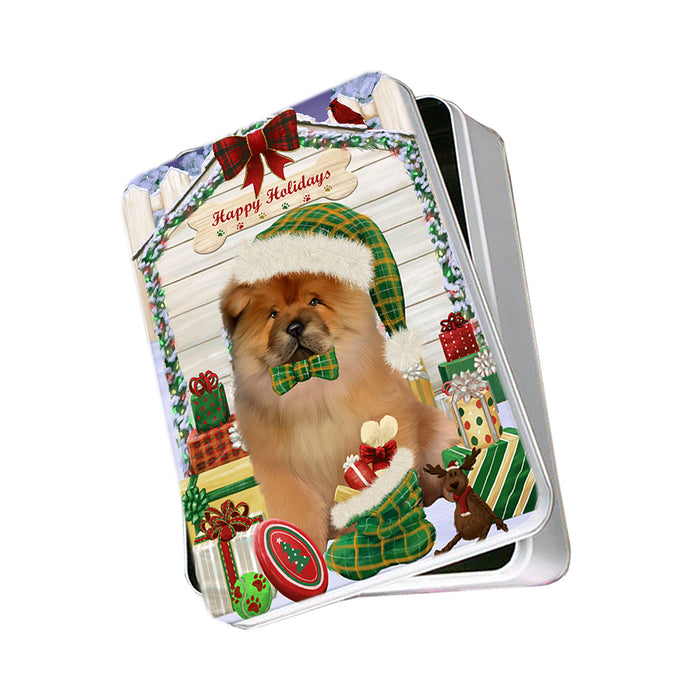 Happy Holidays Christmas Chow Chow Dog House with Presents Photo Storage Tin PITN51396