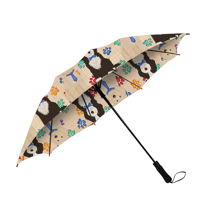 Rainbow Paw Print Chow Chow Dogs Blue Semi-Automatic Foldable Umbrella