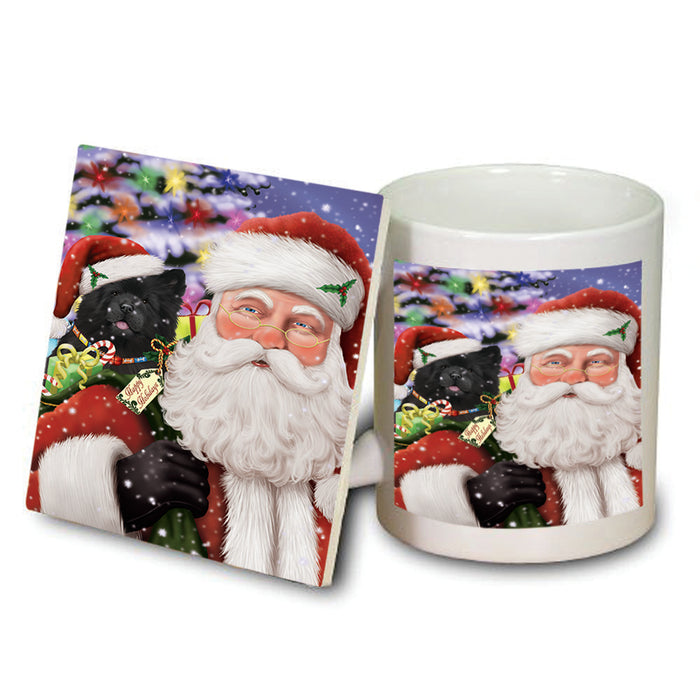 Santa Carrying Chow Chow Dog and Christmas Presents Mug and Coaster Set MUC53973