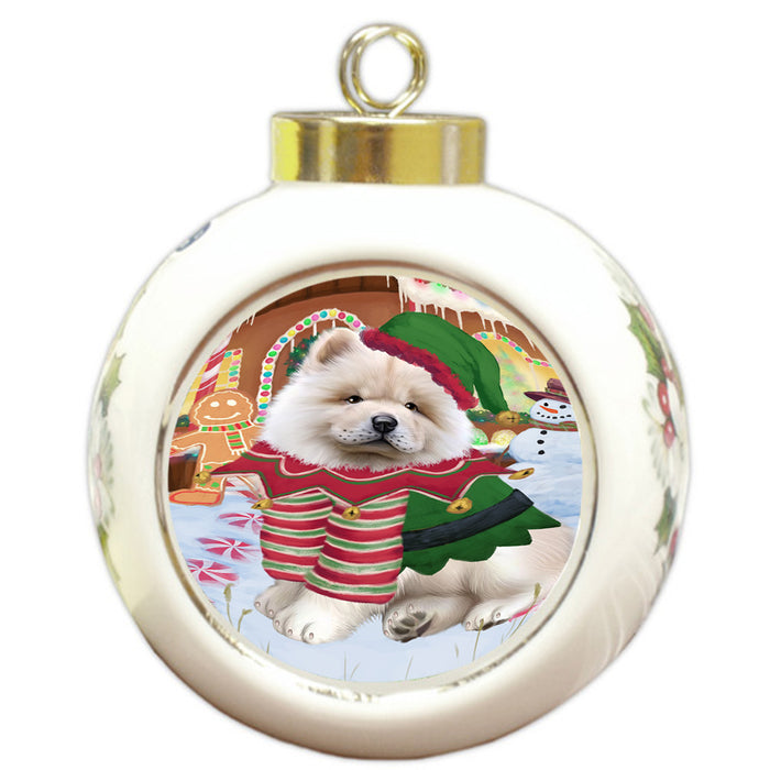 Christmas Gingerbread House Candyfest Chow Chow Dog Round Ball Christmas Ornament RBPOR56662