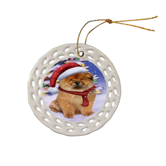 Winterland Wonderland Chow Chow Dog In Christmas Holiday Scenic Background  Ceramic Doily Ornament DPOR53383