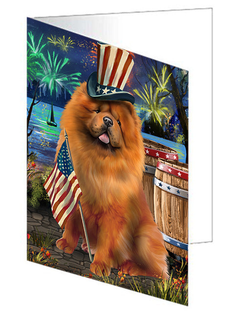 4th of July Independence Day Fireworks Chow Chow Dog at the Lake Handmade Artwork Assorted Pets Greeting Cards and Note Cards with Envelopes for All Occasions and Holiday Seasons GCD57398