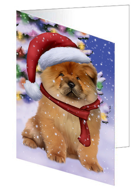 Winterland Wonderland Chow Chow Dog In Christmas Holiday Scenic Background  Handmade Artwork Assorted Pets Greeting Cards and Note Cards with Envelopes for All Occasions and Holiday Seasons GCD64178