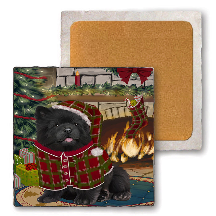 The Stocking was Hung Chow Chow Dog Set of 4 Natural Stone Marble Tile Coasters MCST50276