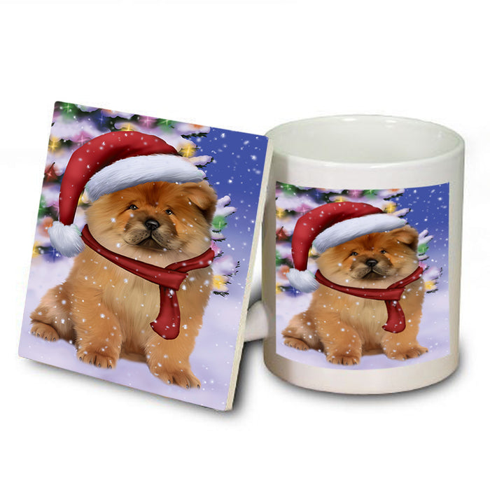 Winterland Wonderland Chow Chow Dog In Christmas Holiday Scenic Background  Mug and Coaster Set MUC53375