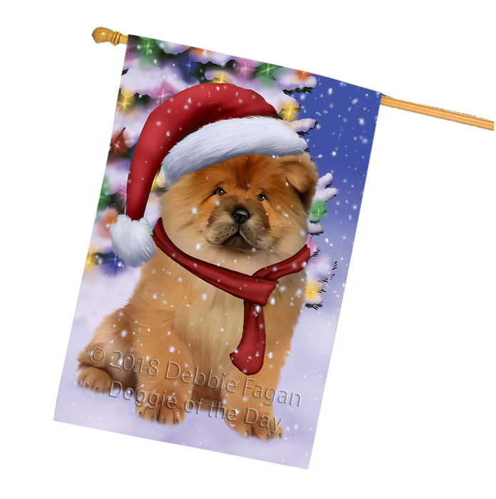 Winterland Wonderland Chow Chow Dog In Christmas Holiday Scenic Background  House Flag FLG53581