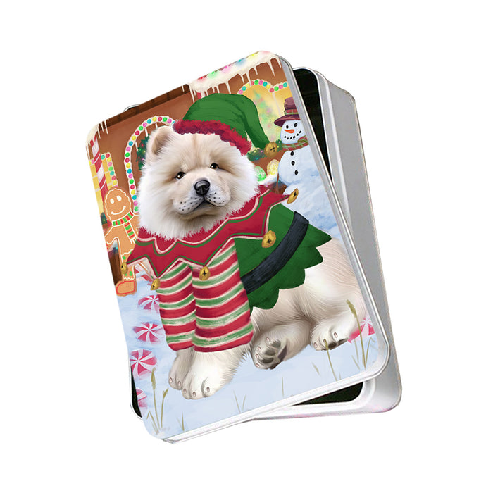 Christmas Gingerbread House Candyfest Chow Chow Dog Photo Storage Tin PITN56249