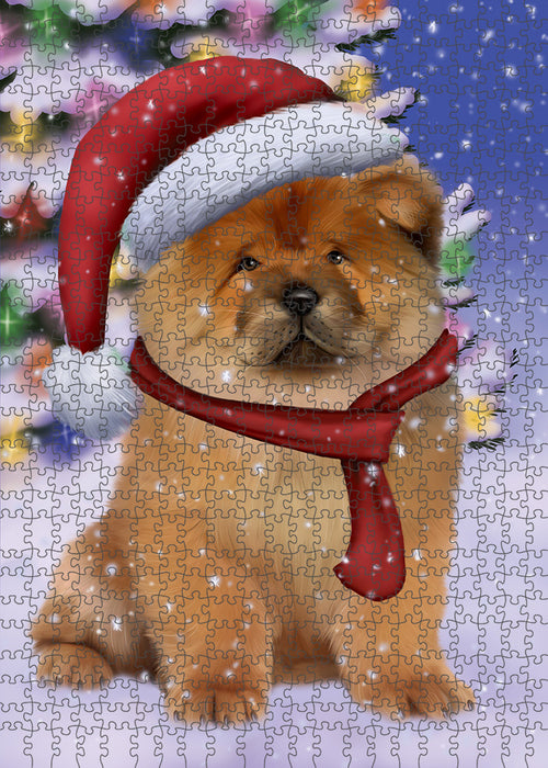 Winterland Wonderland Chow Chow Dog In Christmas Holiday Scenic Background Puzzle with Photo Tin PUZL80688