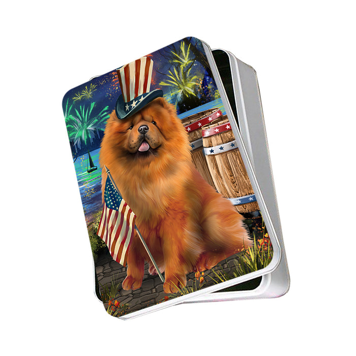4th of July Independence Day Fireworks Chow Chow Dog at the Lake Photo Storage Tin PITN51123
