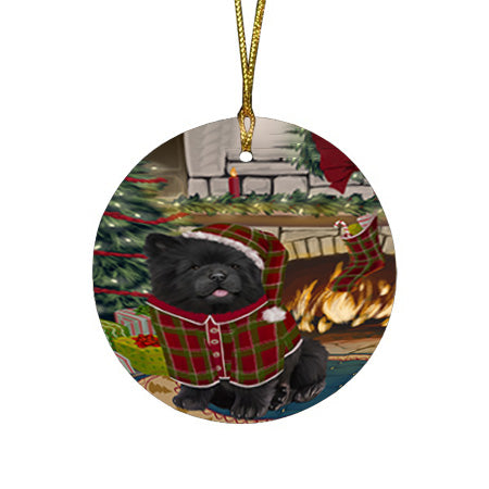 The Stocking was Hung Chow Chow Dog Round Flat Christmas Ornament RFPOR55632