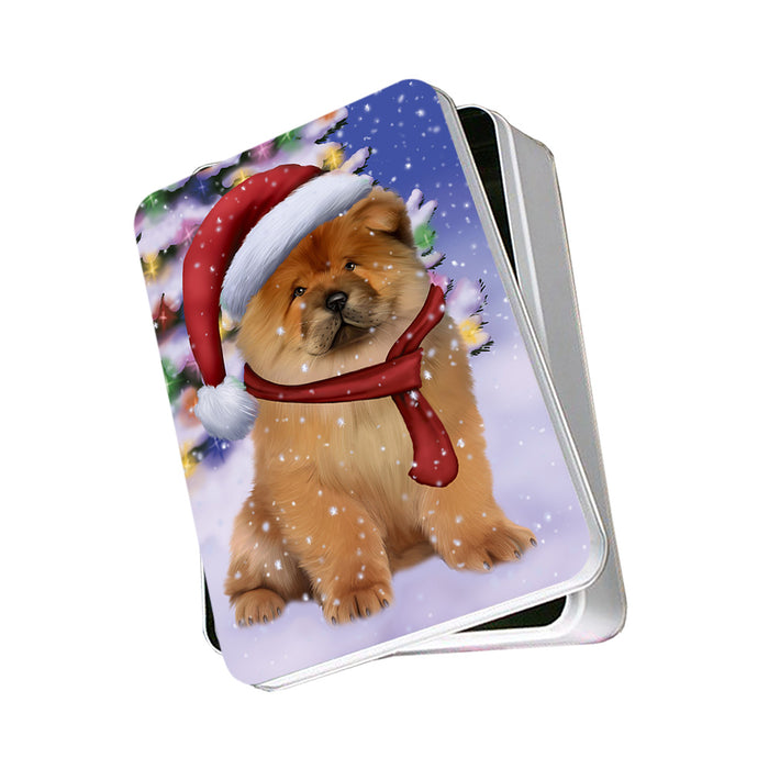 Winterland Wonderland Chow Chow Dog In Christmas Holiday Scenic Background Photo Storage Tin PITN53383