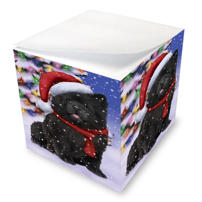 Winterland Wonderland Chow Chow Dog In Christmas Holiday Scenic Background Note Cube NOC53384