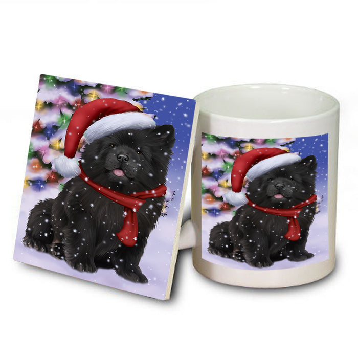 Winterland Wonderland Chow Chow Dog In Christmas Holiday Scenic Background  Mug and Coaster Set MUC53376