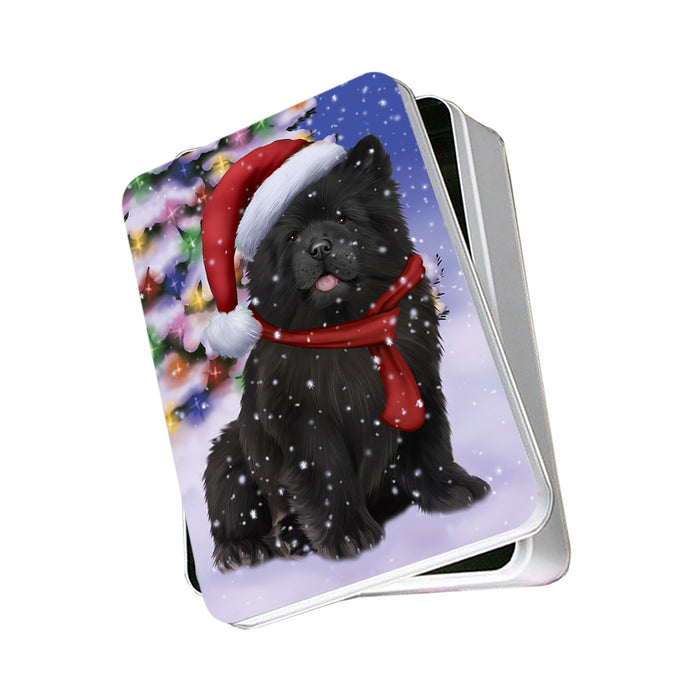 Winterland Wonderland Chow Chow Dog In Christmas Holiday Scenic Background Photo Storage Tin PITN53384
